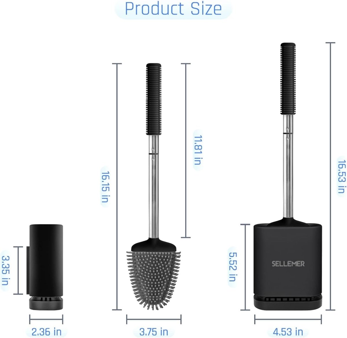 Sellemer Toilet Brush and Holder Set - Flexible Toilet Bowl Brush Head with Silicone Bristles, Compact Size for Storage and Organization, Ventilation Slots Base (1 Pack, Silver) - Homesidy.com
