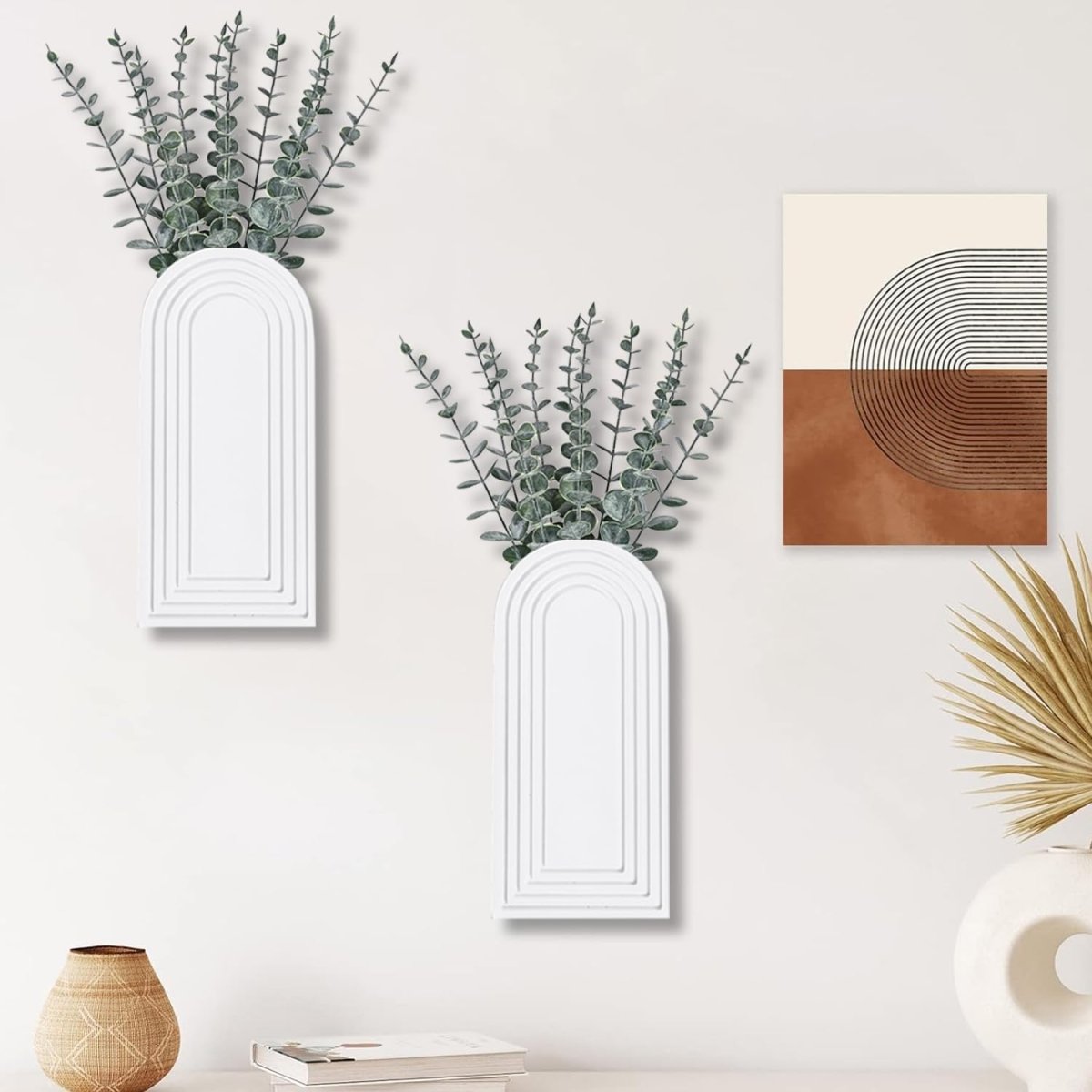 Dnnnii 2 Pack Wooden Wall Vase Set - Brown Finish Modern Farmhouse &amp; Boho Wall Decor for Entryway, Hallway, Bathroom, Living Room, Dining Room, Narrow Spaces - Homesidy.com