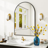 VooBang Arched Wall Mirror, 30 x 38 inch Arch Bathroom Mirror, Wall Mounted Vanity Mirror with Arch Metal Frame, Modern Bathroom Vanity Mirror for Bedroom, Living Room, Hanging or Leaning, Black - Homesidy.com