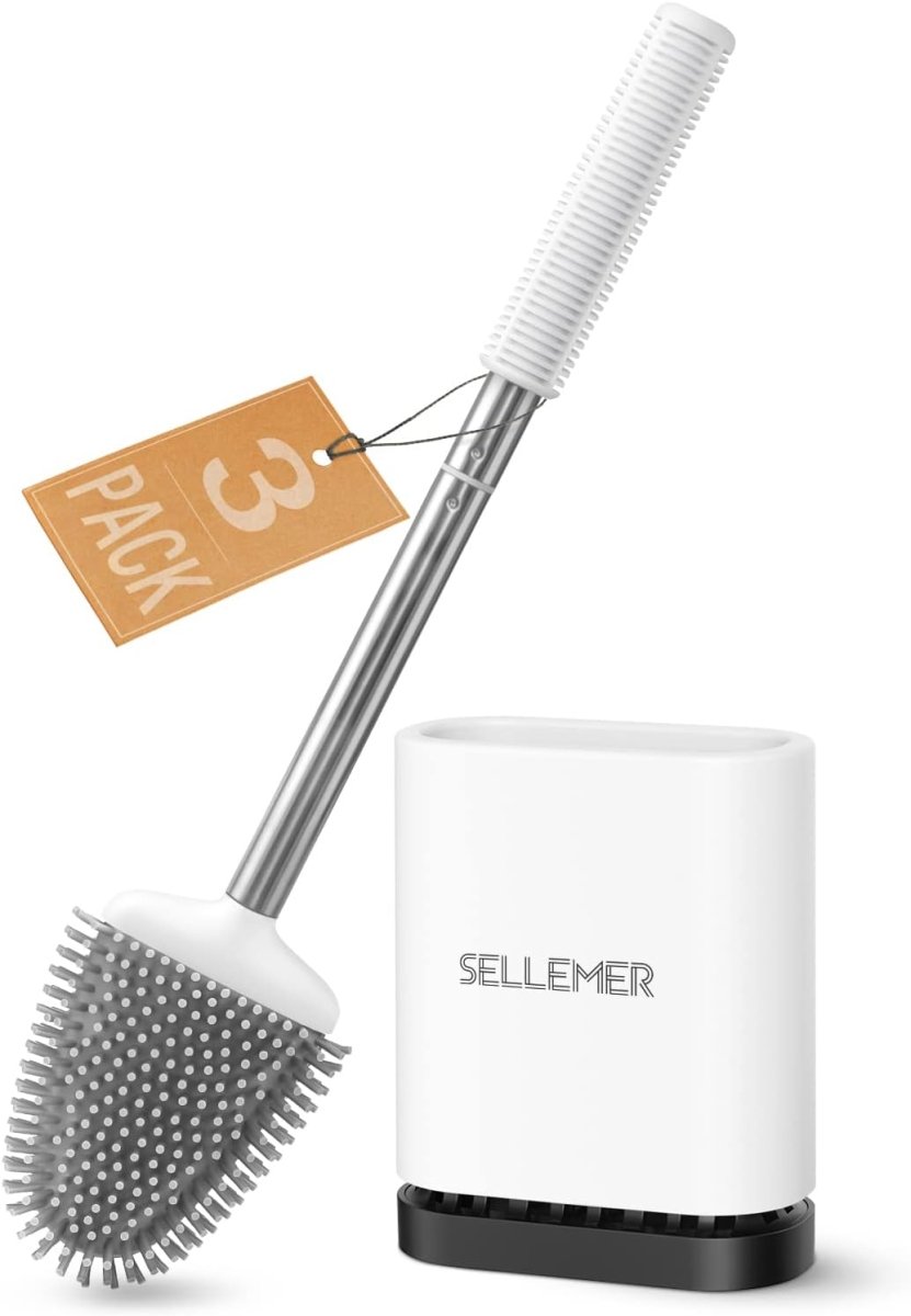 Sellemer Toilet Brush and Holder Set - Flexible Toilet Bowl Brush Head with Silicone Bristles, Compact Size for Storage and Organization, Ventilation Slots Base (1 Pack, Silver) - Homesidy.com