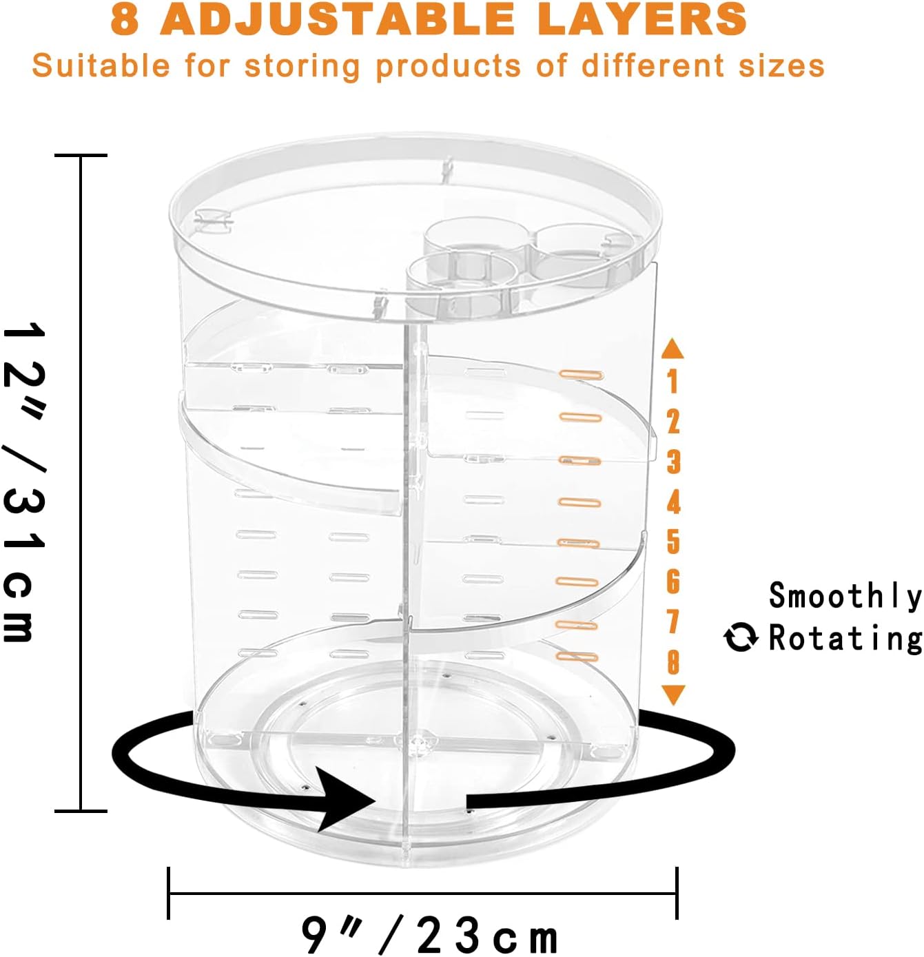 Rotating Makeup Organizer, DIY 8 Adjustable Layers Spinning Skincare Organizer, Cosmetic Display Case with Brush Holder Perfume Tray, Multi - Function Storage Carousel for Vanity Bathroom Countertop - Homesidy.com