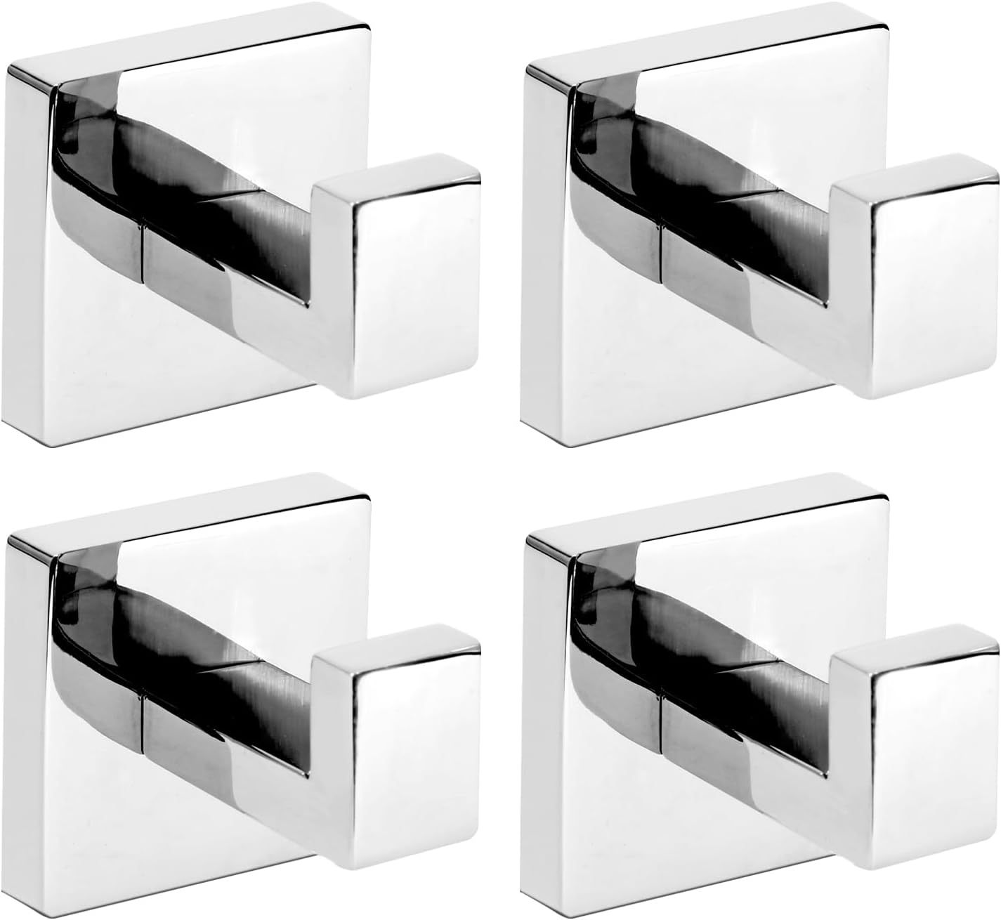 IBosins 4 Pack Towel Hooks Hand Towel Holder for Bathroom Wall Livingroom Bedroom Kitchen Closet Heavy Duty Stainless Steel Hook Hanger for Robe, Bath Towel, Coat (Square Matte Black) - Homesidy.com