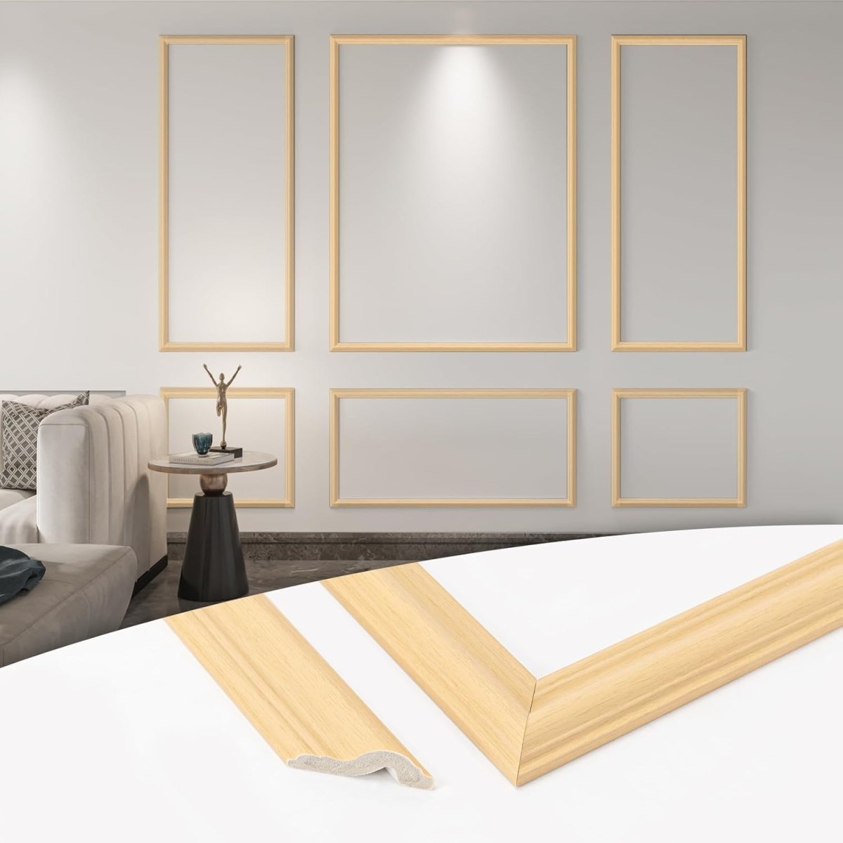Art3d Pre - Cut Wall Molding Set of 6 pcs, Ready - to - Assemble Wainscoting Panels for Interior Wall Décor Living Room Bedroom Accent Wall - Installed with Glue, 3 Top 3 Bottom - Homesidy.com