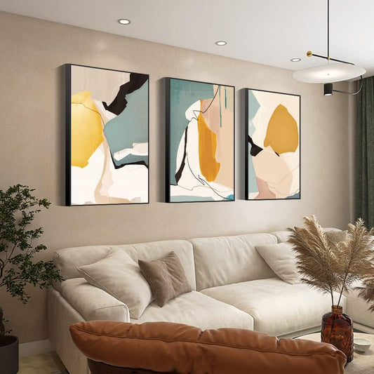 MPLONG Wall Art 3 Pieces Of Framed Decorative Paintings Abstract Simple Orange White Blue And Other Color Blocks Wall Art Canvas Prints Wall Decor Gifts Size 16&34; x 24&34; x 3 Panels - Homesidy.com