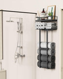 Aetyord Towel Racks for Bathroom 31inch Wall Mounted Towel Rack,Floating Shelf with Wood Plank,Towel Storage for Bathroom can Holds 6 Large Rolled Towels,All Black - Homesidy.com
