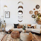 Scandinavian Decor 5 - Piece Acrylic Wall Decor - Wooden Moon Phase Mirror, Bohemian Design for Living Room, Bedroom - Beige - Homesidy.com
