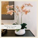 CG Hunter Faux White Orchid Plant, Premium Artificial Indoor Flower Display Stands 25 - Inches with Beautiful Sculptural Blooms and Foliage That Lasts Forever, Grey Planter Pot Included - Homesidy.com