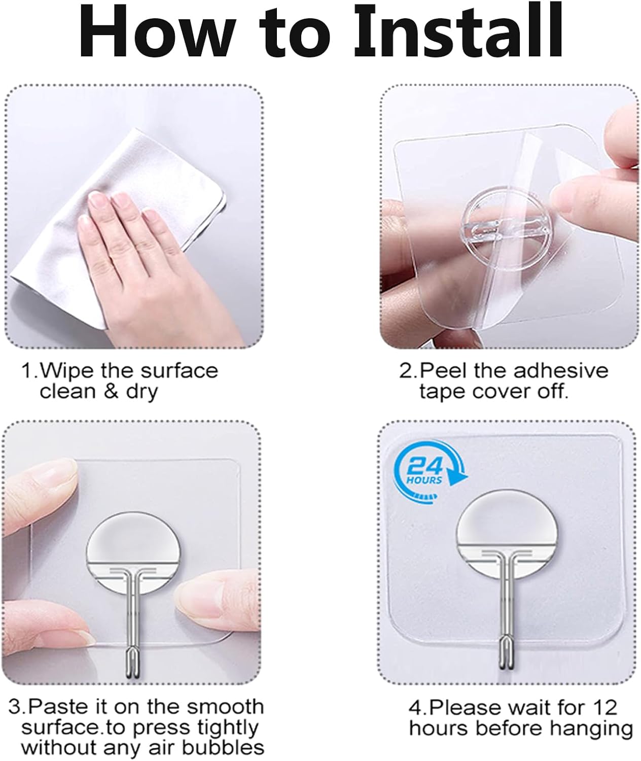 Adhesive Hooks for Hanging Heavy Duty Wall Hooks Self Adhesive Towel Coat Hooks Waterproof Transparent Hook for Bathroom Shower Kitchen Keys Door Outdoor Home Improvement Utility Hook 12 Pack - Homesidy.com