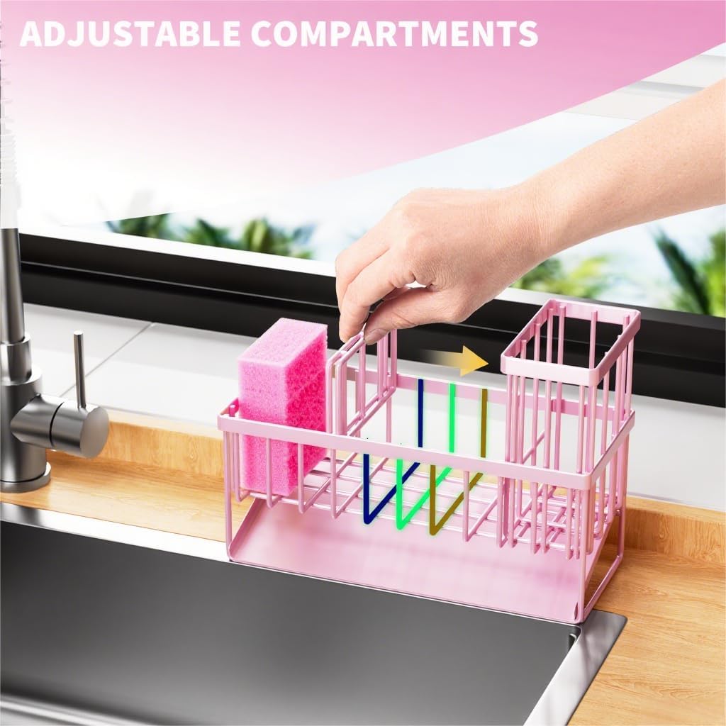 Cisily Kitchen Sink Caddy Organzier with High Brush Holder, Sponge Holder for Sink, 304 Rustproof Stainless, Kitchen Countertop Soap Dispenser Organizer, Kitchen Decor and Accessories - Homesidy.com