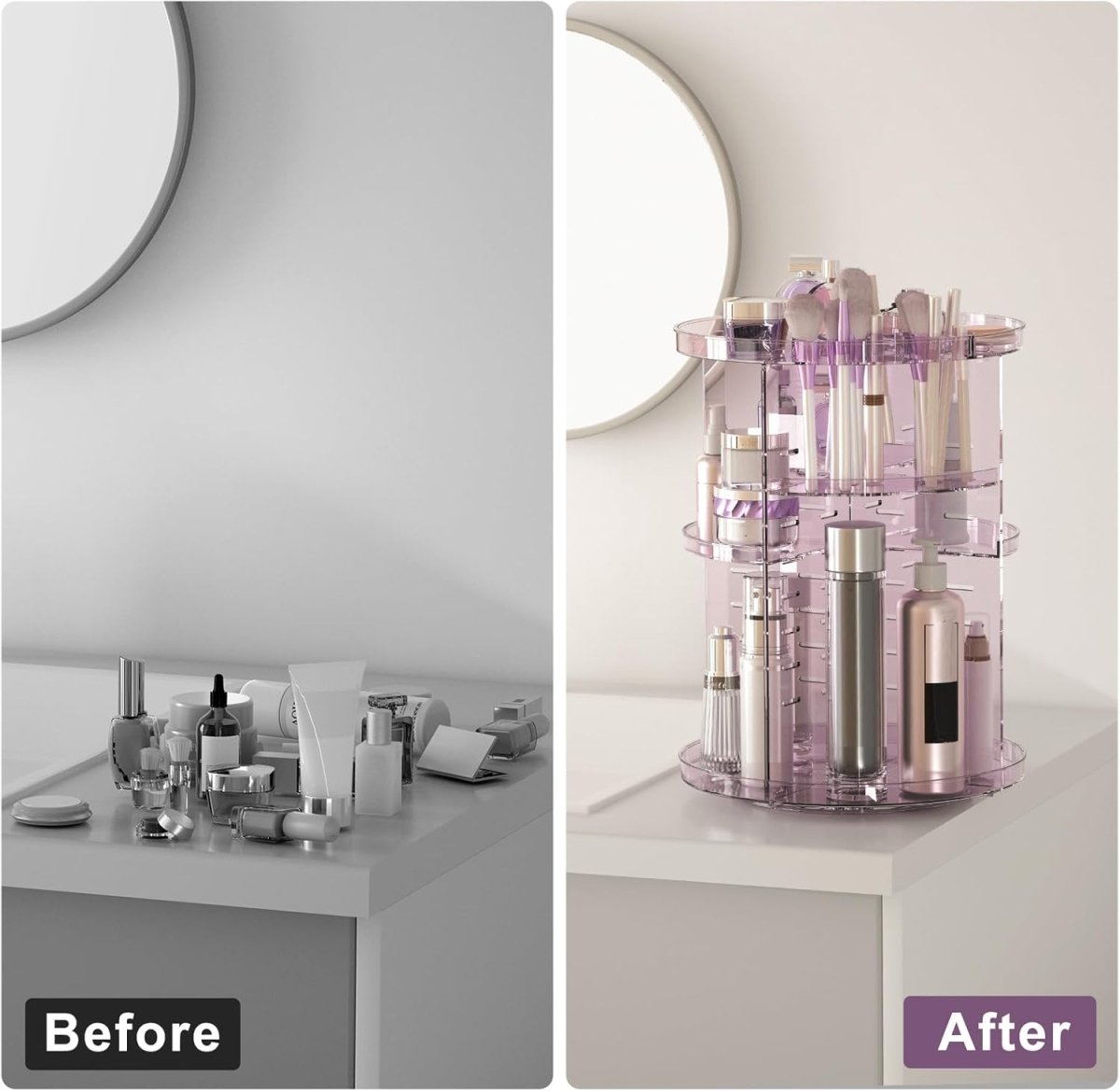 Rotating Makeup Organizer, DIY 8 Adjustable Layers Spinning Skincare Organizer, Cosmetic Display Case with Brush Holder Perfume Tray, Multi - Function Storage Carousel for Vanity Bathroom Countertop - Homesidy.com