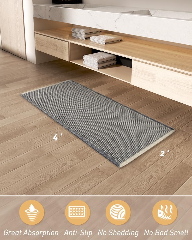 AMOAMI Upgraded Waffle Bath Mat, Super Absorbent Non Slip Bath Mats for Bathroom Floor, Machine Washable Bathroom Rugs with Tassels, Rubber Backed Bathroom Mats, Ultra Soft, 18&34; x 30&34;, Brown - Homesidy.com