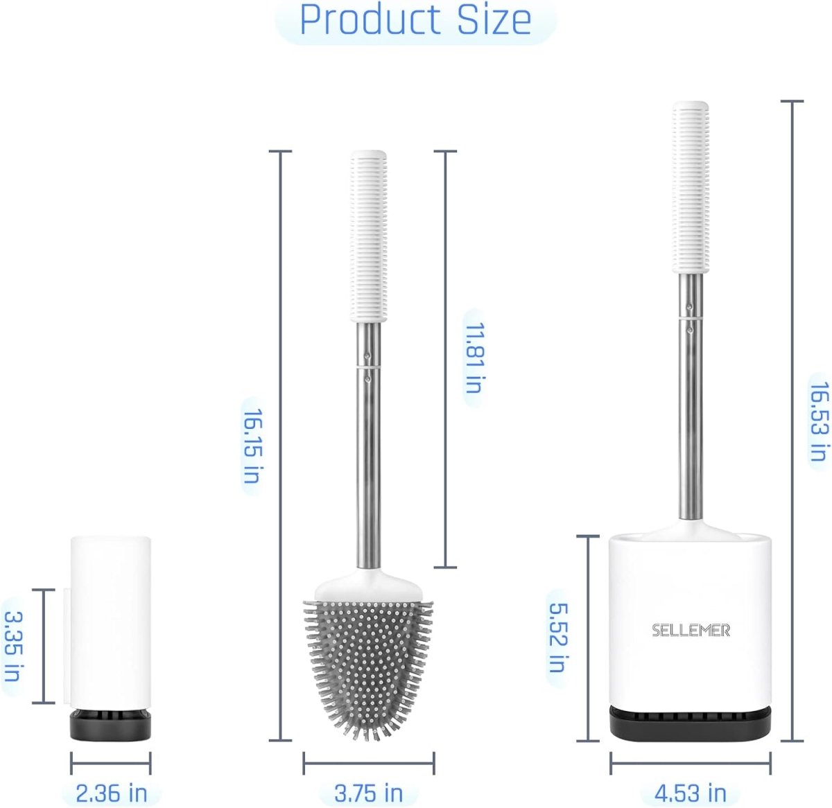 Sellemer Toilet Brush and Holder Set - Flexible Toilet Bowl Brush Head with Silicone Bristles, Compact Size for Storage and Organization, Ventilation Slots Base (1 Pack, Silver) - Homesidy.com