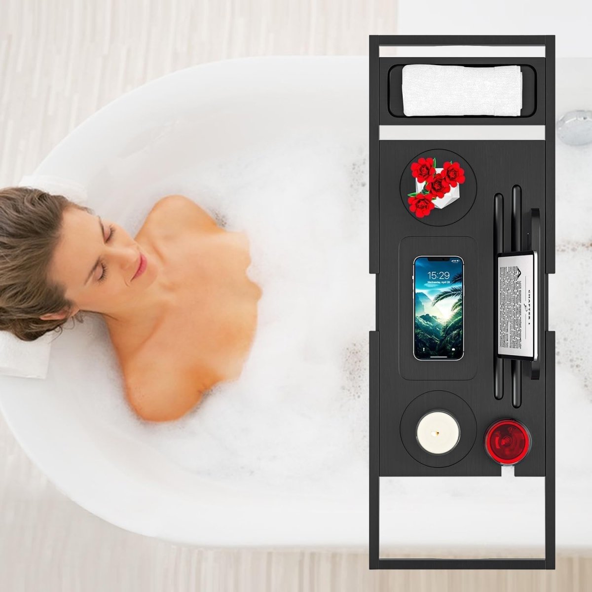 Premium Bamboo Bathtub Tray Caddy - Bath Tub Tray Table for Bathtub - Bath Caddy Tray for Bathtub, Expandable Size, Fits Most Bath Tubs - Homesidy.com