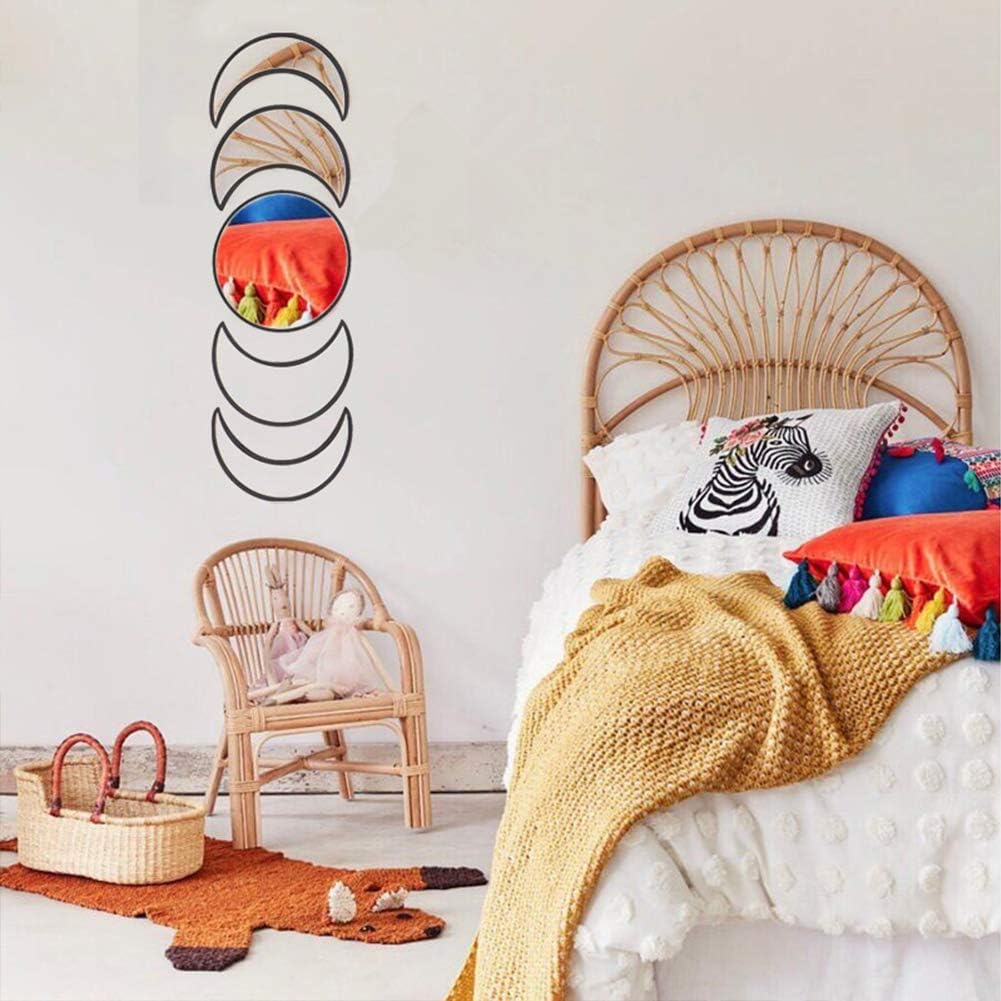 Scandinavian Decor 5 - Piece Acrylic Wall Decor - Wooden Moon Phase Mirror, Bohemian Design for Living Room, Bedroom - Beige - Homesidy.com