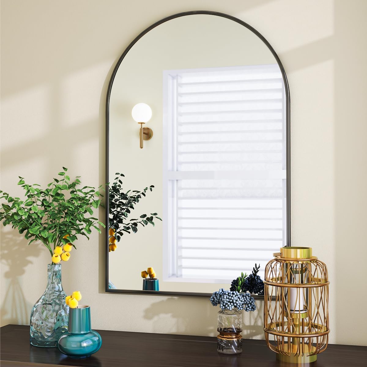 VooBang Arched Wall Mirror, 30 x 38 inch Arch Bathroom Mirror, Wall Mounted Vanity Mirror with Arch Metal Frame, Modern Bathroom Vanity Mirror for Bedroom, Living Room, Hanging or Leaning, Black - Homesidy.com