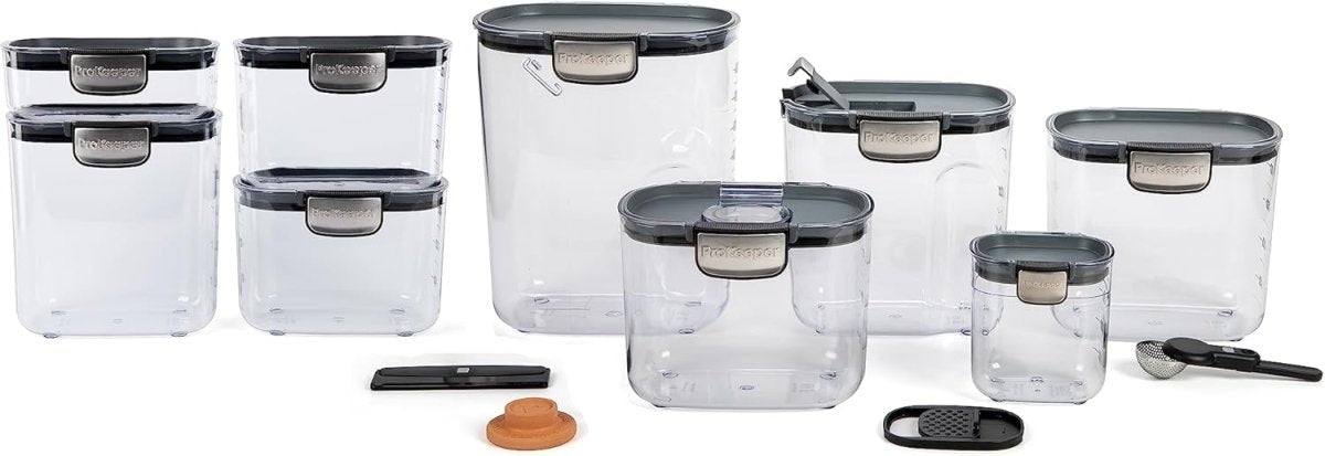 ProKeeper 9 - Piece Airtight Food Storage Container Set – Clear Plastic Flour and Sugar Canister Set with Magnetic Accessories for Kitchen Organization (Grey, 9 - Piece) - Homesidy.com