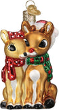 Old World Christmas Rudolph and Clarice Glass Blown Ornament for Christmas Tree, Handcrafted Holiday Decoration, Rudolph Collection - Homesidy.com