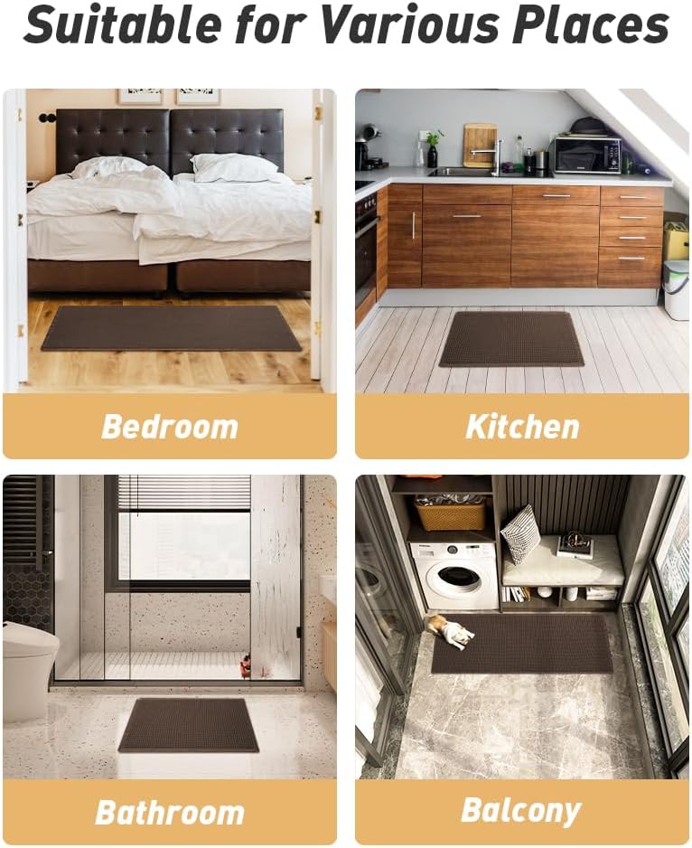 AMOAMI Upgraded Waffle Bath Mat, Super Absorbent Non Slip Bath Mats for Bathroom Floor, Machine Washable Bathroom Rugs with Tassels, Rubber Backed Bathroom Mats, Ultra Soft, 18&34; x 30&34;, Brown - Homesidy.com