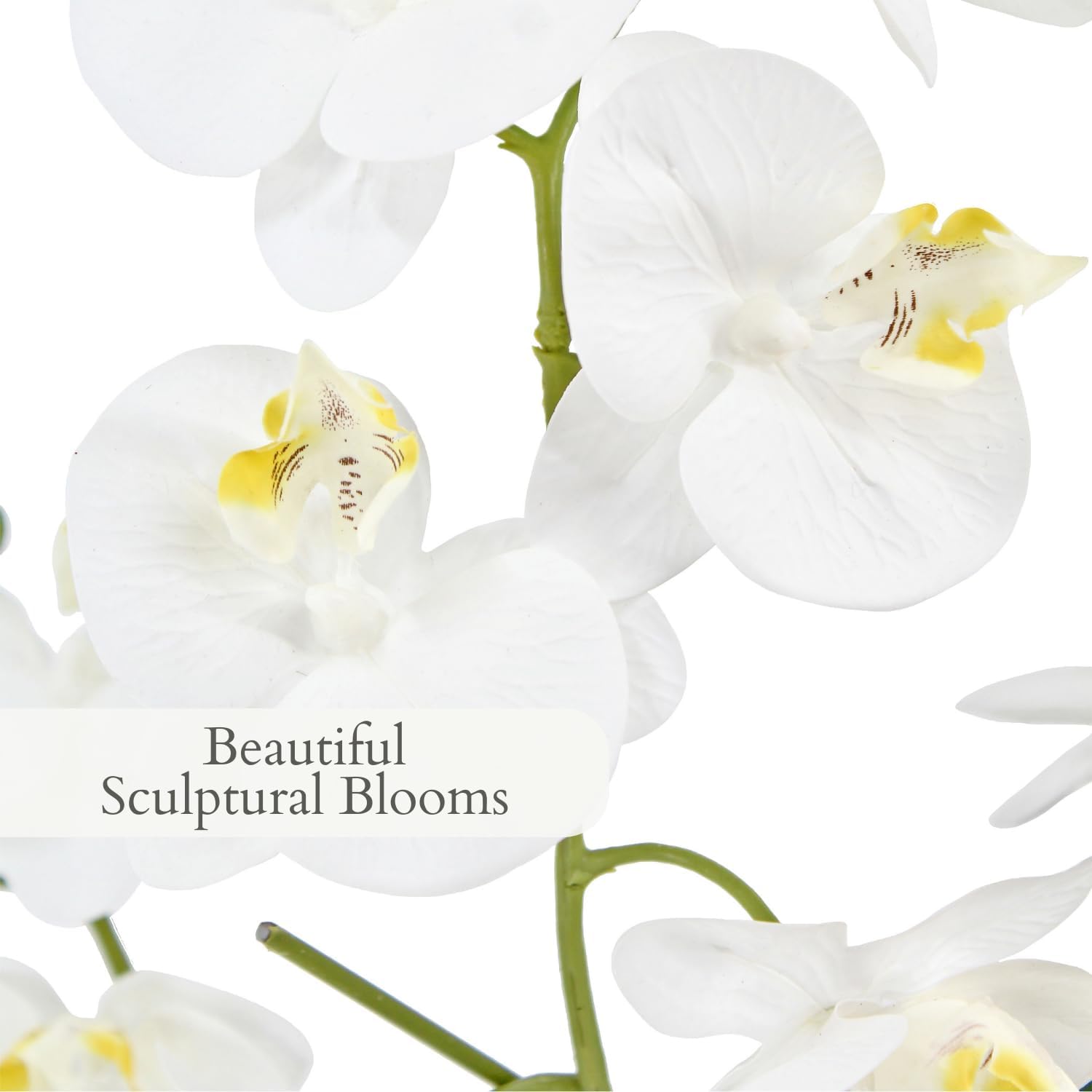 CG Hunter Faux White Orchid Plant, Premium Artificial Indoor Flower Display Stands 25 - Inches with Beautiful Sculptural Blooms and Foliage That Lasts Forever, Grey Planter Pot Included - Homesidy.com