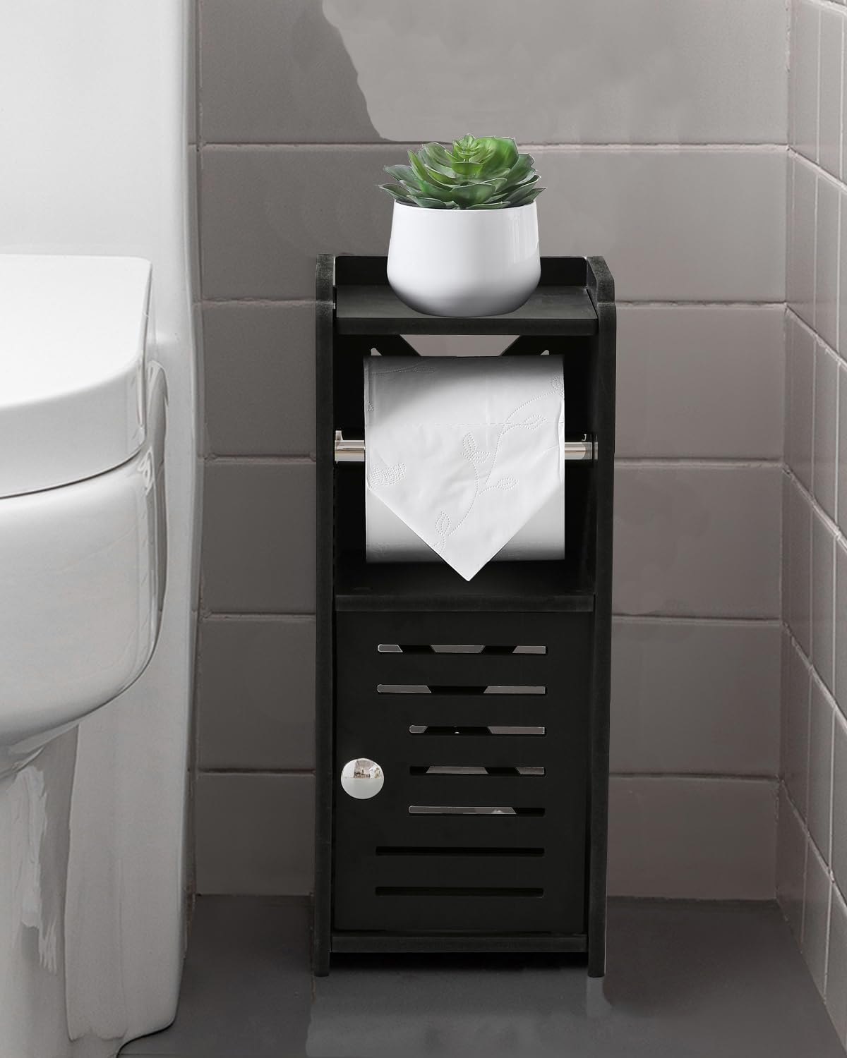 AOJEZOR Toilet Paper Holder Stand: No Drill PVC Small Bathroom Cabinet for Apartment Dwellers - Rental Deposit Protection - Small Space Storage Saving - Homesidy.com