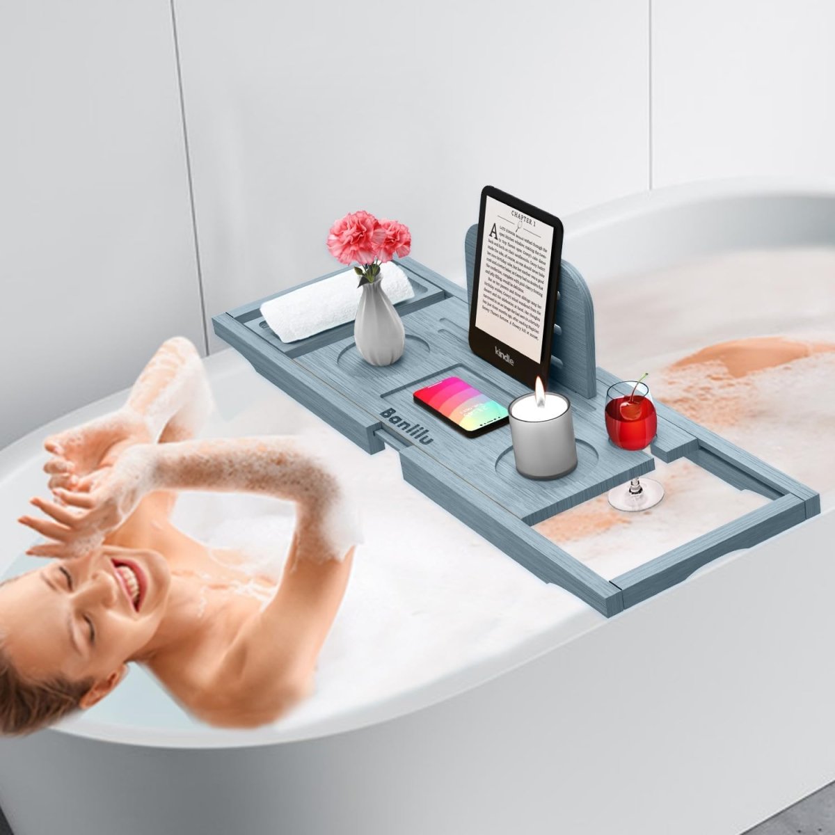 Premium Bamboo Bathtub Tray Caddy - Bath Tub Tray Table for Bathtub - Bath Caddy Tray for Bathtub, Expandable Size, Fits Most Bath Tubs - Homesidy.com