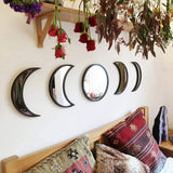 Scandinavian Decor 5 - Piece Acrylic Wall Decor - Wooden Moon Phase Mirror, Bohemian Design for Living Room, Bedroom - Beige - Homesidy.com