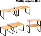 NEX Bamboo Kitchen Cabinet and Counter Shelf Organizer, Stackable &amp; Expandable, Set of 4, White and Natural - Homesidy.com