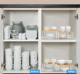 NEX Bamboo Kitchen Cabinet and Counter Shelf Organizer, Stackable &amp; Expandable, Set of 4, White and Natural - Homesidy.com