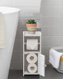 AOJEZOR Toilet Paper Holder Stand: No Drill PVC Small Bathroom Cabinet for Apartment Dwellers - Rental Deposit Protection - Small Space Storage Saving - Homesidy.com