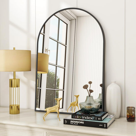 VooBang Arched Wall Mirror, 30 x 38 inch Arch Bathroom Mirror, Wall Mounted Vanity Mirror with Arch Metal Frame, Modern Bathroom Vanity Mirror for Bedroom, Living Room, Hanging or Leaning, Black - Homesidy.com