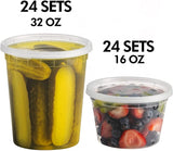 JoyServe Deli Food Storage Containers with Lids - (48 Sets) 24 - 32 Oz Quart Size &amp; 24 - 16 Oz Pint Size Plastic Airtight Takeout Meal Prep Storage, BPA - Free, Dishwasher, Microwave Safe - Homesidy.com