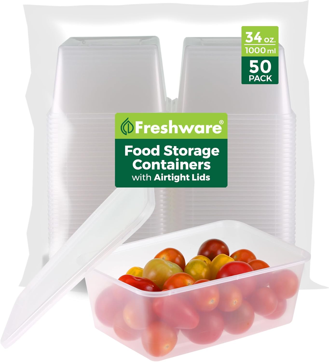 Freshware Food Storage Containers [50 Set] 8 oz Plastic Deli Containers with Lids, Slime, Soup, Meal Prep Containers | BPA Free | Stackable | Leakproof | Microwave/Dishwasher/Freezer Safe - Homesidy.com