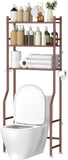 GloTika 3 - Tier Over The Toilet Storage, Space Saver Metal Bathroom Shelves, Freestanding Above Over Toilet Storage Shelf with 4 Hooks for Bathroom, Black - Homesidy.com