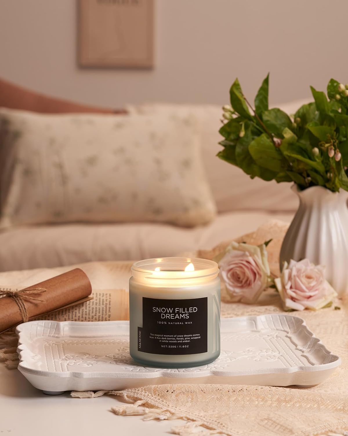 M&amp;SENSE Ode to Winter Soy Candles Strong Scented, 2 Wick Jar Candle 19.4oz 110 Hour Long Lasting, Lavender Sandalwood Organic Natural Aromatherapy Candle Gifts Bedroom Bathroom Home Decor - Homesidy.com