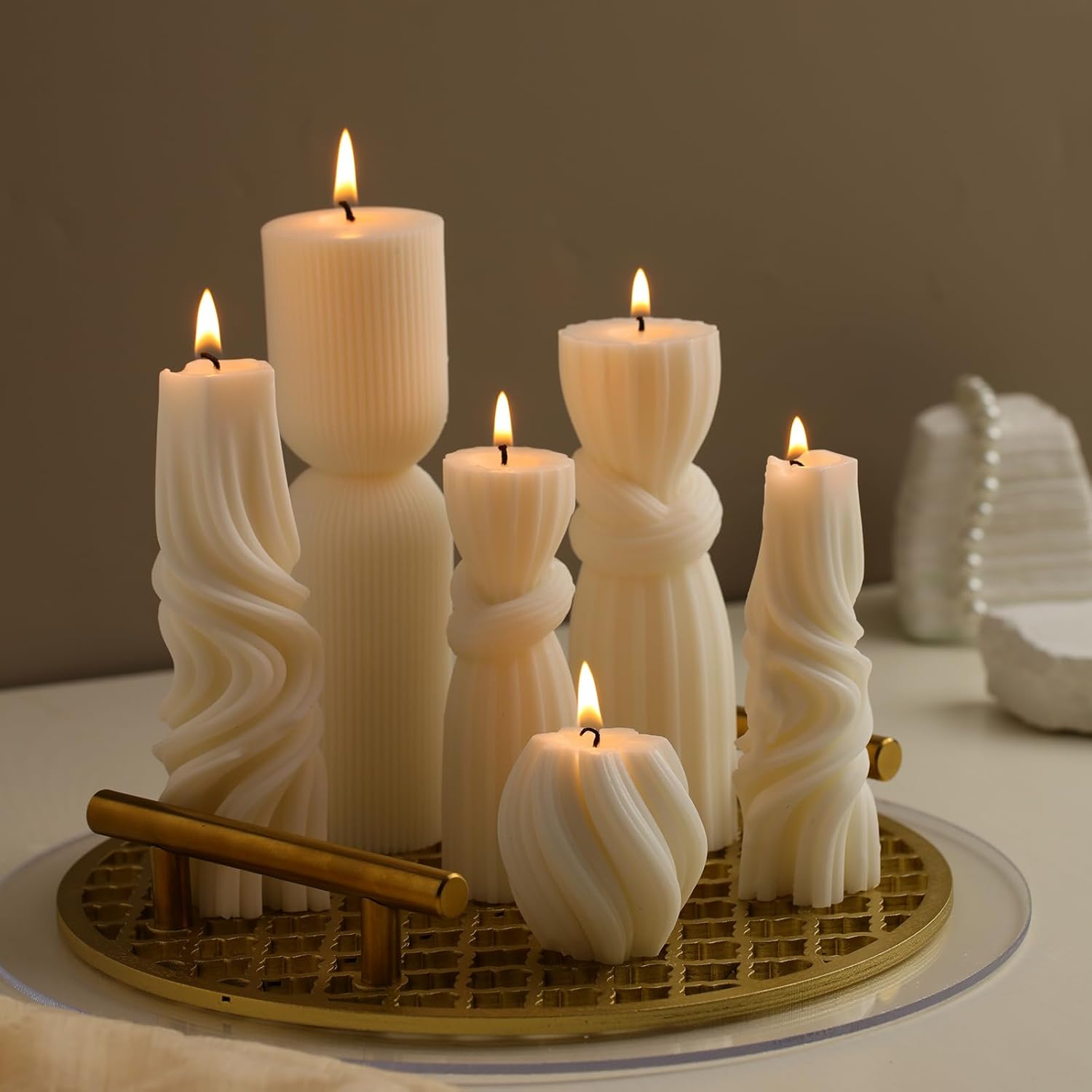 Threlaco 6 Pcs Pillar Candles Modern Aesthetic Ribbed Decorative Candle Set Cute Soy Wax Scented Ribbed Decor for Home(White,2.36 - 6.89 Inch) - Homesidy.com