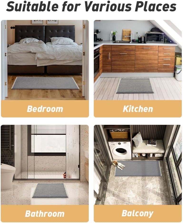 AMOAMI Upgraded Waffle Bath Mat, Super Absorbent Non Slip Bath Mats for Bathroom Floor, Machine Washable Bathroom Rugs with Tassels, Rubber Backed Bathroom Mats, Ultra Soft, 18&34; x 30&34;, Brown - Homesidy.com