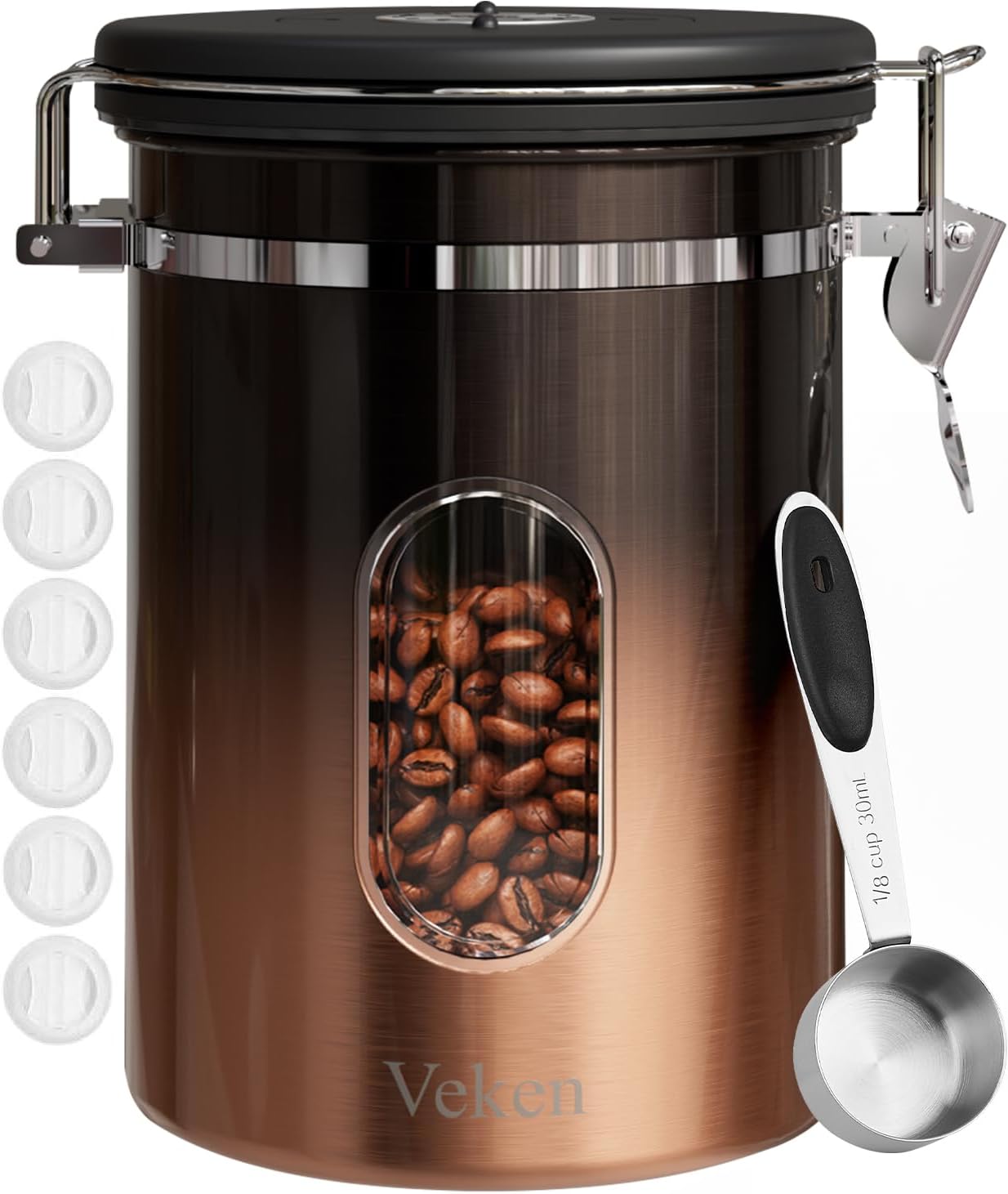 Veken Coffee Canister with Window,Airtight Stainless Steel Pantry Container,Home Kitchen Food Storage Organizers for Ground,Beans,Espresso,Rice,Tea,Sugar,Cereal, Flour,Bar Accessories,Gifts,22OZ,Black - Homesidy.com