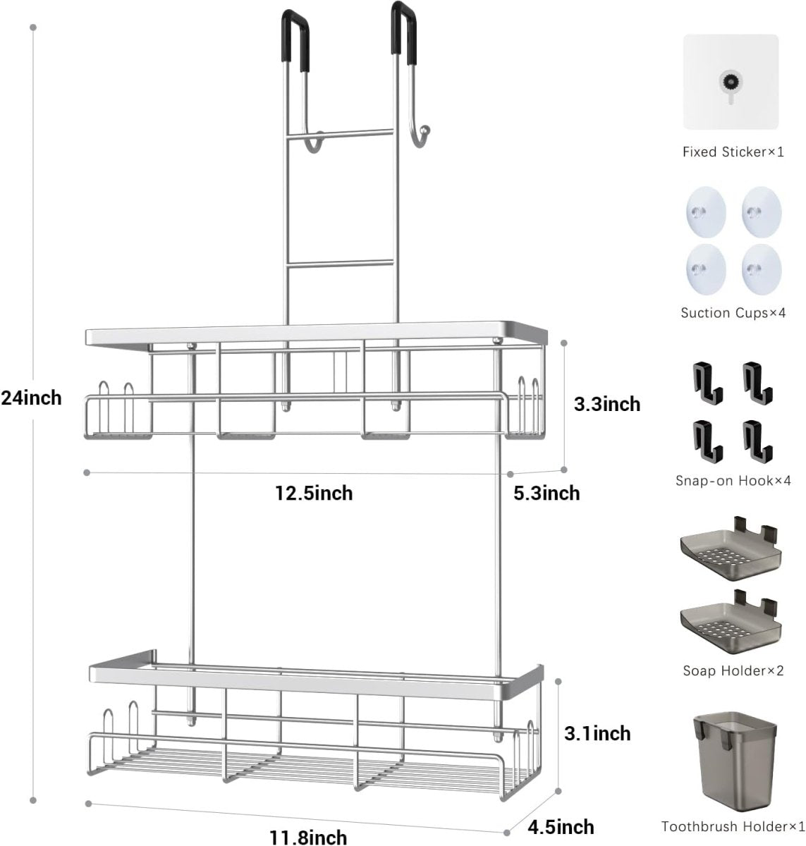 Aitatty Over the Door Shower Caddy Hanging: Black Rustproof Shower Organizer over the Door - No Drilling Bathroom Rack for Inside - Homesidy.com