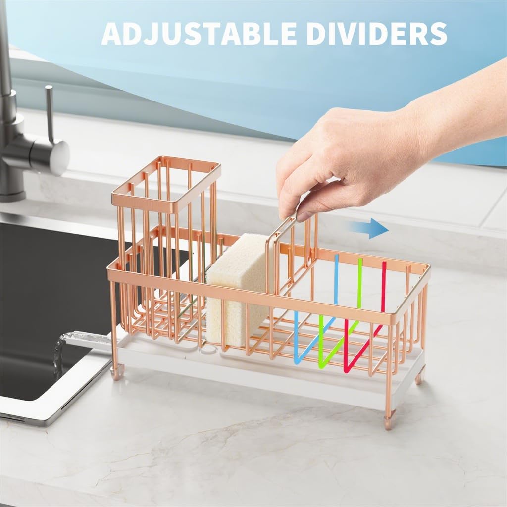 Cisily Black Sponge Holder for Kitchen Sink, Sink Caddy Organizer with High Brush Holder, Kitchen Countertop Organizers and Storage Essentials, Rustproof 304 Stainless Steel, Soap Dispenser Organize - Homesidy.com