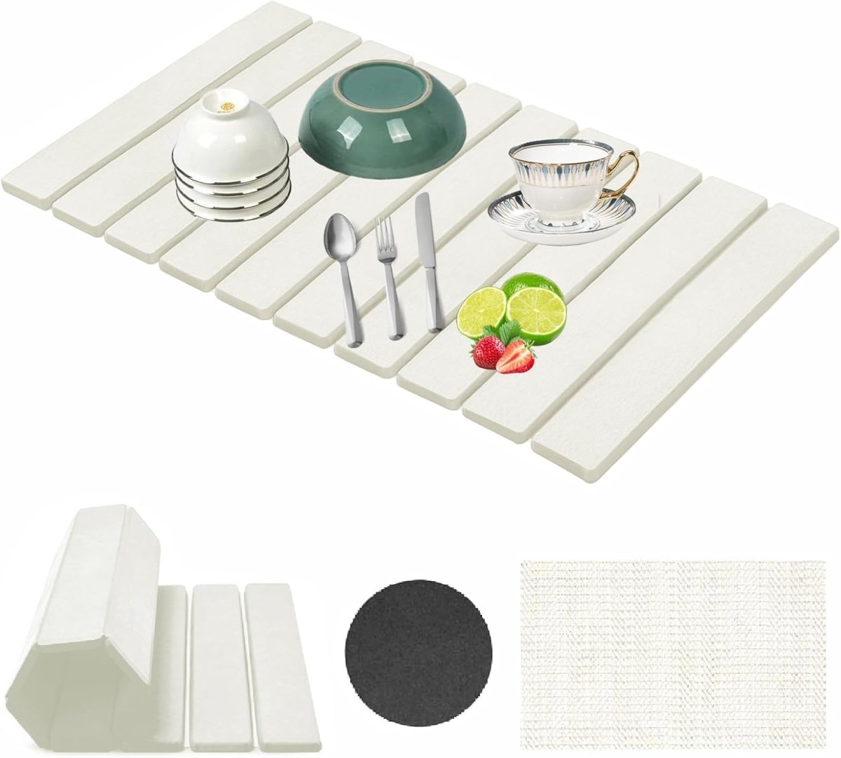 Stone Drying Mat for Kitchen Counter, Collapsible Dish Drying Mat, Fast Drying Diatomaceous Earth Dish Drying Mats, Water Absorbent Diatomite Kitchen Mat (white, medium) - Homesidy.com