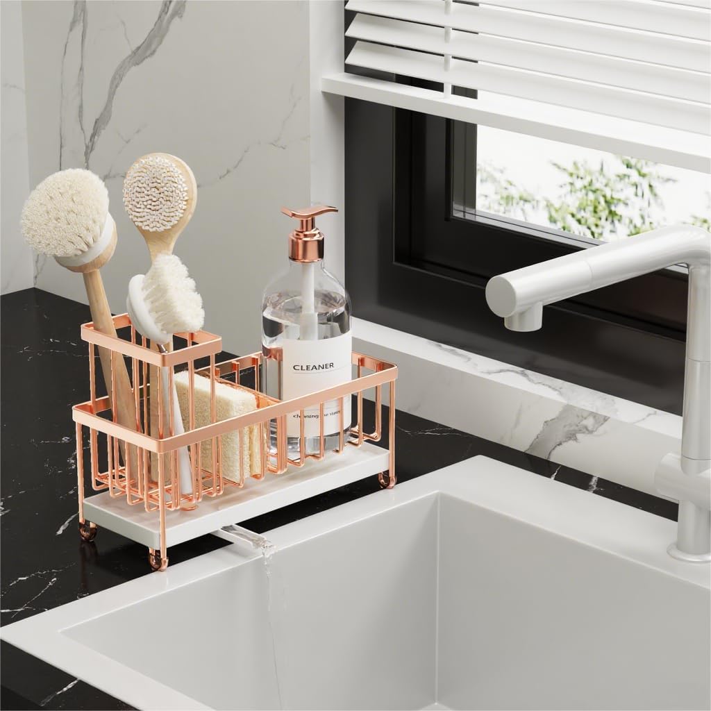 Cisily Black Sponge Holder for Kitchen Sink, Sink Caddy Organizer with High Brush Holder, Kitchen Countertop Organizers and Storage Essentials, Rustproof 304 Stainless Steel, Soap Dispenser Organize - Homesidy.com
