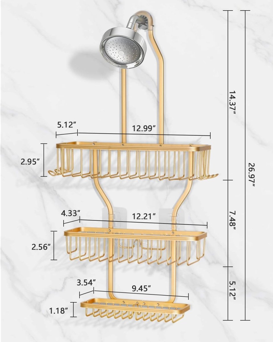 MSAICOE Shower Caddy Hanging - Never Rust Shower Hanging Organizer - Aluminum Over the ShowerHead Caddy with Soap Basket and 6 Hooks for Razor/Sponge (Black) - Homesidy.com