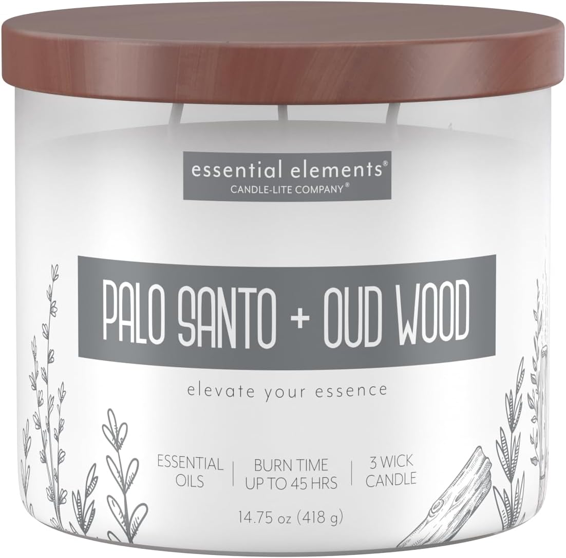 Candle - lite Essential Elements Scented Candles, Eucalyptus &amp; Mint Leaf, 14.75 oz Jar, Proudly Poured in The USA, Aromatherapy, 3 - Wick with 45 Hours Burn Time, Perfect for Creating a Relaxing Ambiance - Homesidy.com