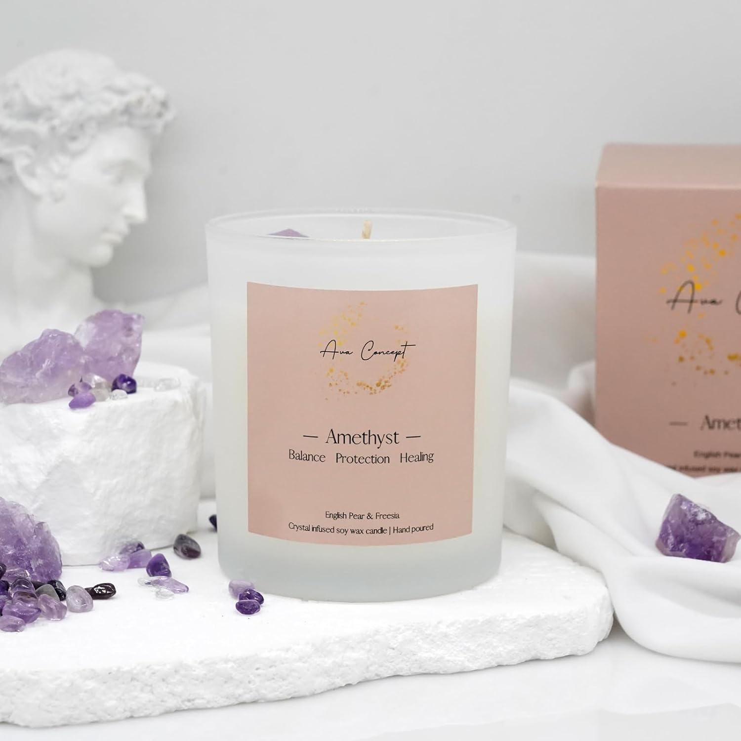 ava concept - Soy Candles with Crystals - Aromatherapy Scented Candle for Women - Lavender Vanilla Gift Set - Small Wax Melts - 3 Pack 3.5oz - Homesidy.com