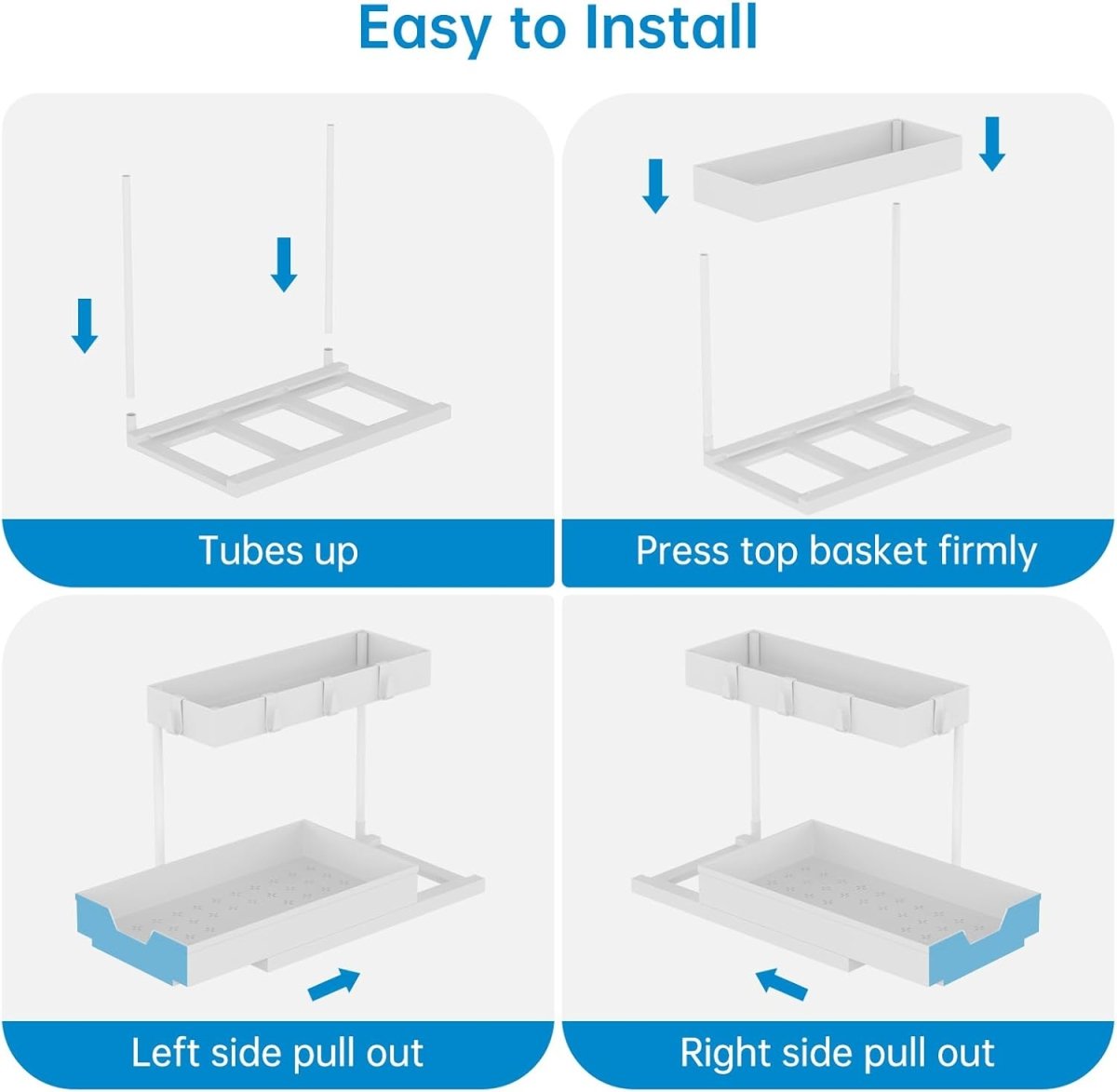 2 Pack Under Sink Organizer 2 Tier Sliding Cabinet Organizers Multi - Purpose Sink Storage Basket L - Shape Narrow Space Storage Shelves with 4 Hook for Kitchen Bathroom Drawer, Black - Homesidy.com