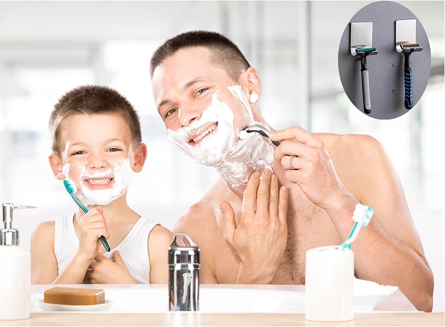 Razor Holder Shaver Hook Hanger Stand(2 Pack)Self Adhesive Stainless Steel Heavy Duty Utility Storage Hook,Shower Hook for Razor,Bathroom Kitchen Organizer for Plug Robe Towel Loofah Bathrobe Coat - Homesidy.com