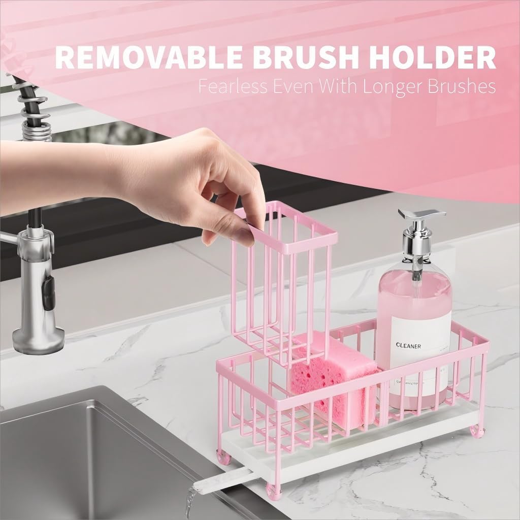 Cisily Black Sponge Holder for Kitchen Sink, Sink Caddy Organizer with High Brush Holder, Kitchen Countertop Organizers and Storage Essentials, Rustproof 304 Stainless Steel, Soap Dispenser Organize - Homesidy.com