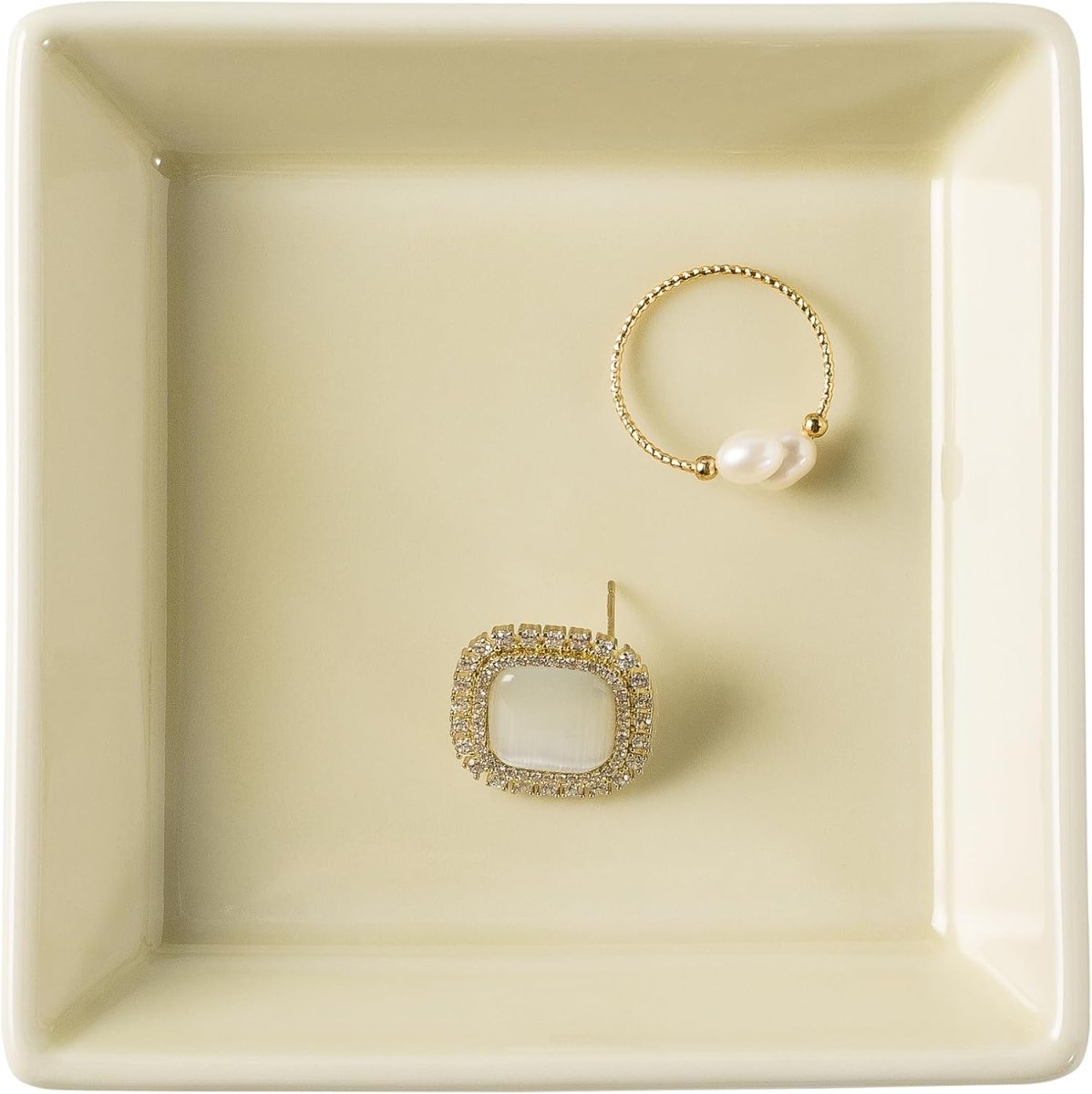 Mecaikru Ceramic Trinket Dish, Ring Tray, Decorative Jewelry Dish for Earrings Necklaces Watch Keys, for Women, White Green - Homesidy.com