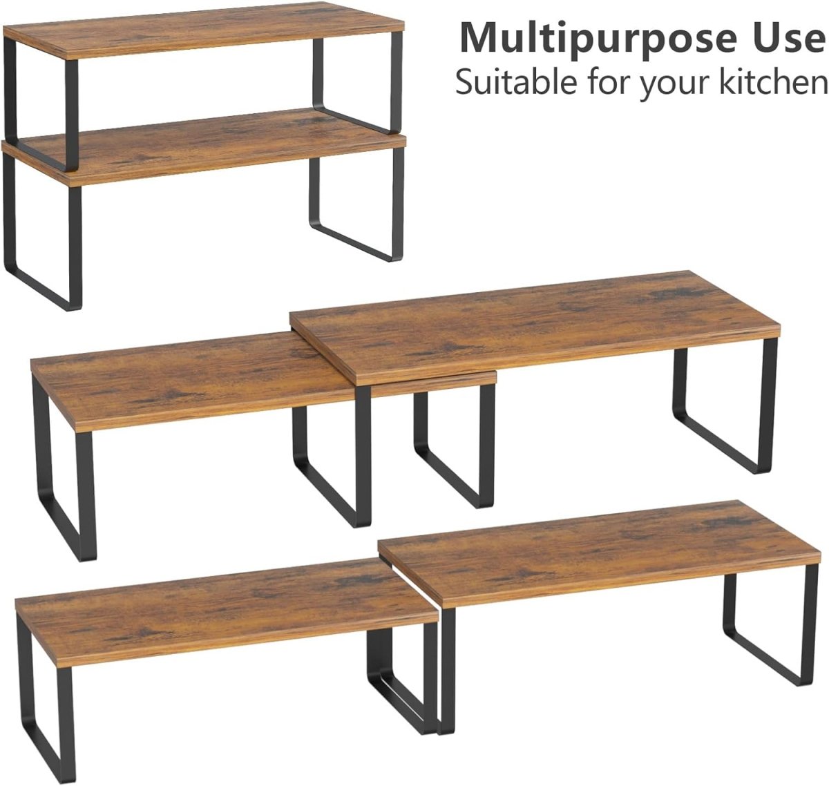NEX Bamboo Kitchen Cabinet and Counter Shelf Organizer, Stackable &amp; Expandable, Set of 4, White and Natural - Homesidy.com