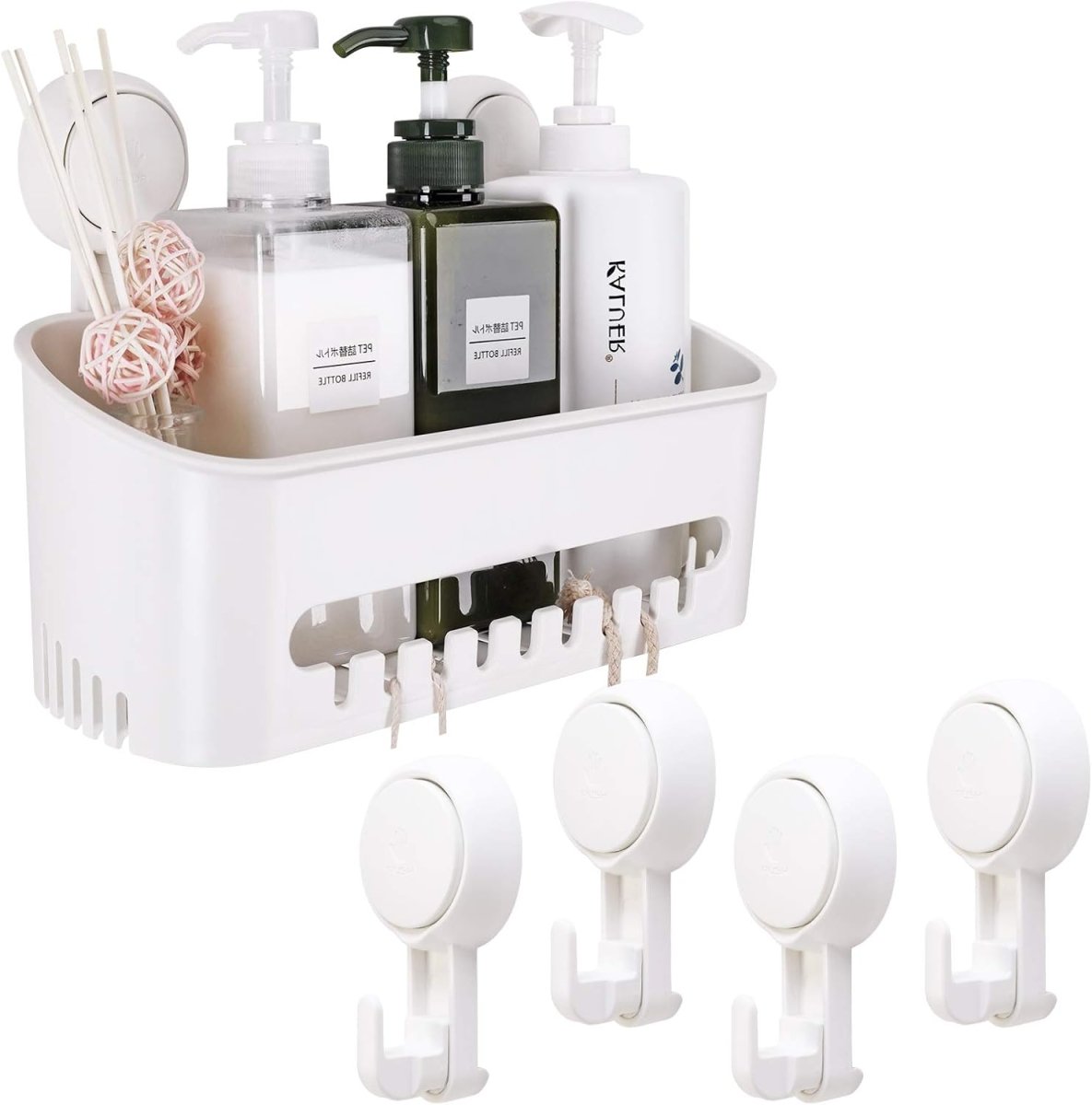 TAILI Shower Caddy Suction Cup 2 Pack with Hooks &amp; Soap holder, Heavy Duty Shower Organizer for Bathroom, No Drilling Bathroom Organizer with Large Capacity, Black Metal Storage Basket - Homesidy.com